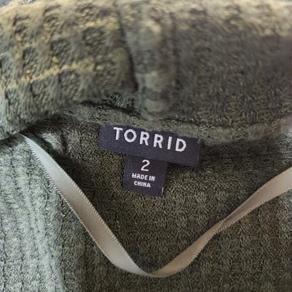 Torrid Cardigan Womans 2X Super Soft Plush Waffle Hooded Open Front Green - Picture 5 of 11